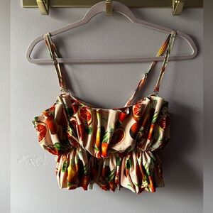 Kortni Jeane Pink Citrus Orange Floral Ruffle Bikini Top Size 2XL